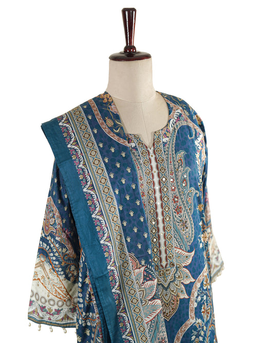 Midnight Blue Floral Printed Straight Kurta