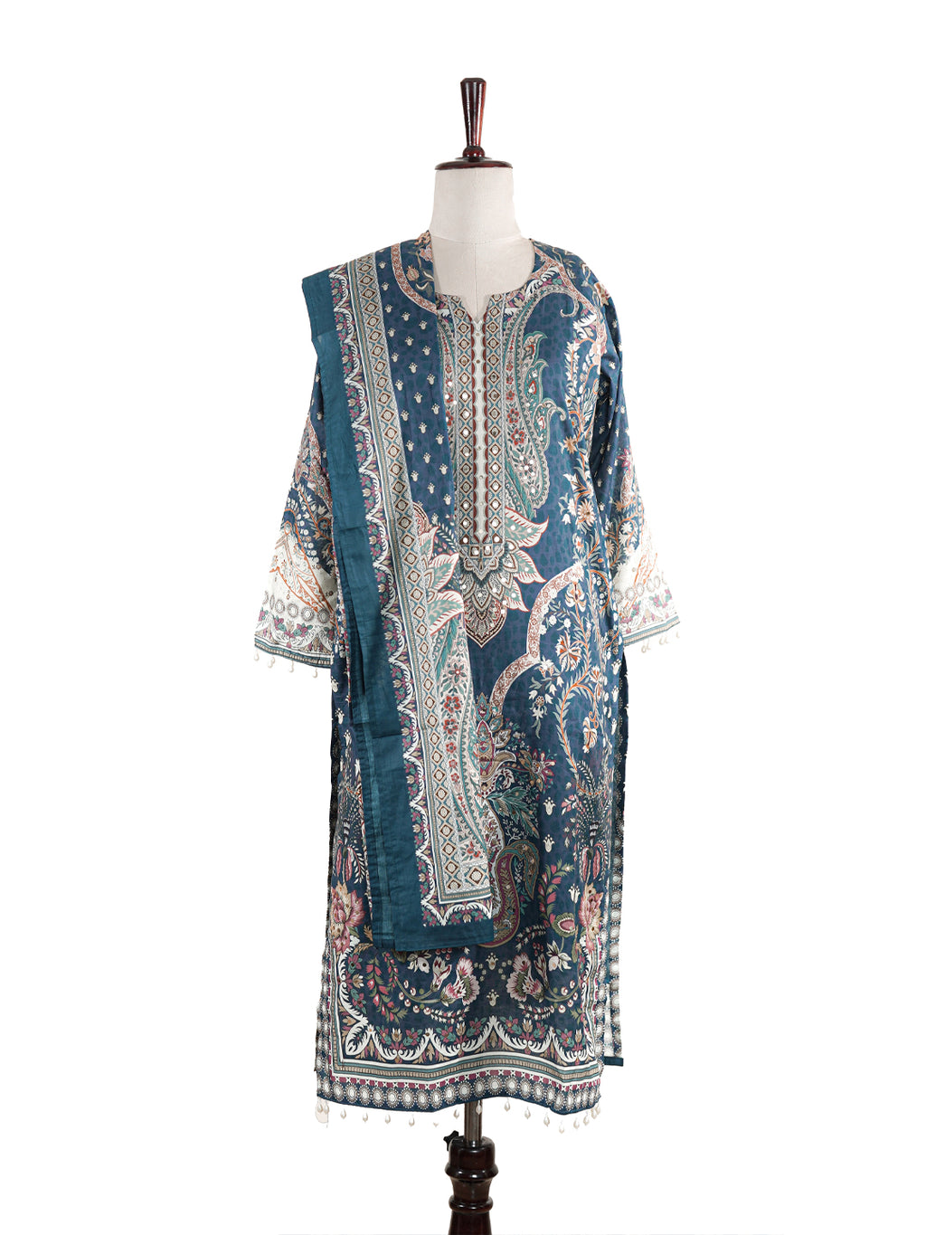 Midnight Blue Floral Printed Straight Kurta